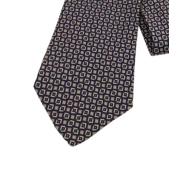Nautica Silk Tie Men’s XL 67.25” Navy Blue Taupe Geometric Square Boho Wide New - Picture 1 of 3